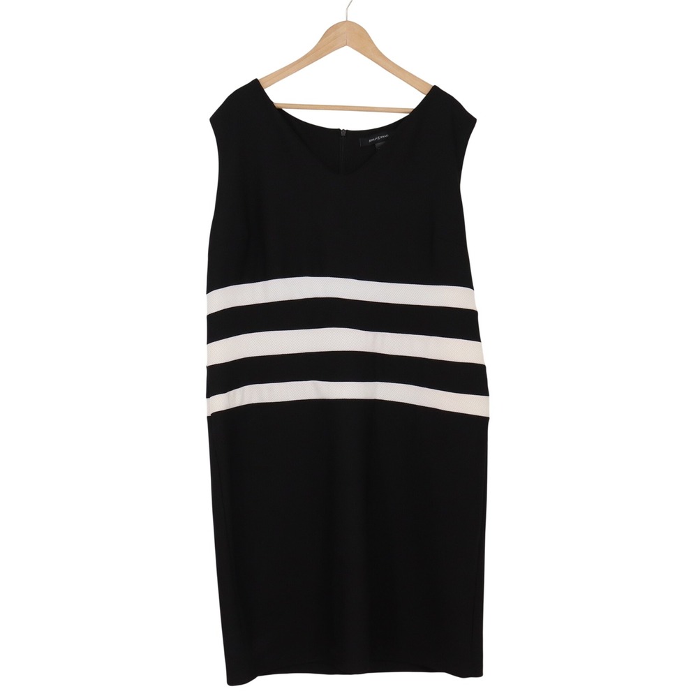 Ashley Stewart Dress Womens 22/24 Sheath Black White Stripe Sleeveless Excellent